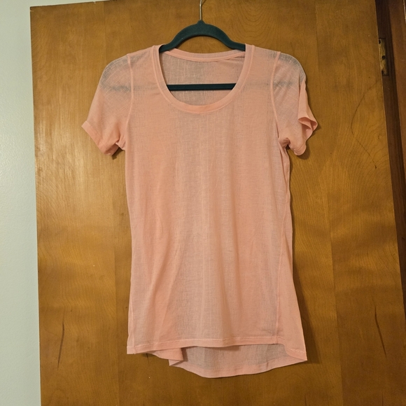 lululemon athletica Tops - Lululemon Just Be Short Sleeved T-Shirt Misty Stripe Burnout Bleached Coral 12